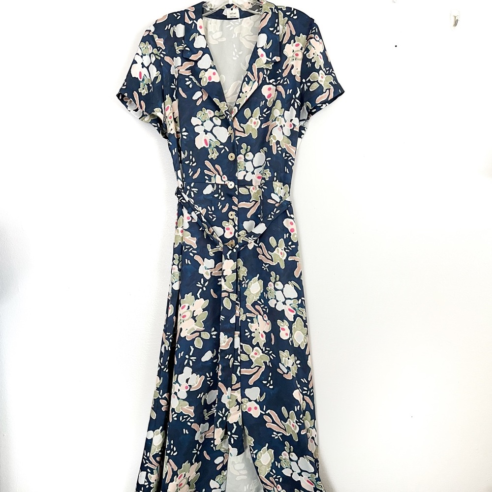 Aritzia Wilfred Blue Floral Shirt Midi Dress - L